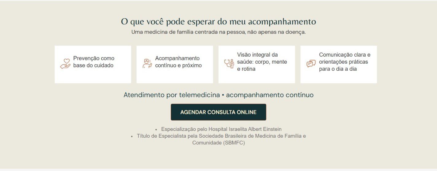 Seção O que você pode esperar do meu acompanhamento, com quatro cards e o botão de agendar consulta online